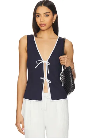 ONIA Top atado al frente air linen en color azul marino talla L en - Navy. Talla L (también en M, S, XS).