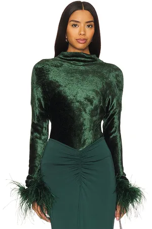 LAPOINTE Top con plumas dolman en color verde talla M en - Green. Talla M (también en XS).