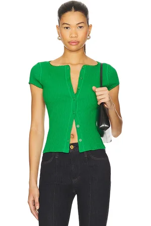 Free People Top manga corta most wanted en color verde talla L en - Green. Talla L (también en M, S, XS).