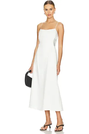 Simkhai Vestido midi con tirantes finos brant en color talla L en - White. Talla L (también en M).