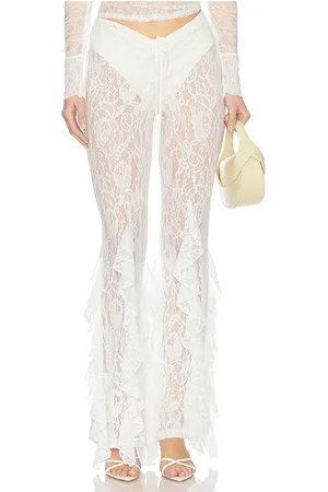 Leslie Amon Pantalón con volantes en color blanco talla L en - White. Talla L (también en M, S, XL, XS).