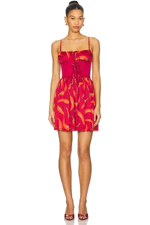 Leslie Amon Minivestido con corset lencero en color rojo talla L en - Red. Talla L (también en M, S, XL, XS).