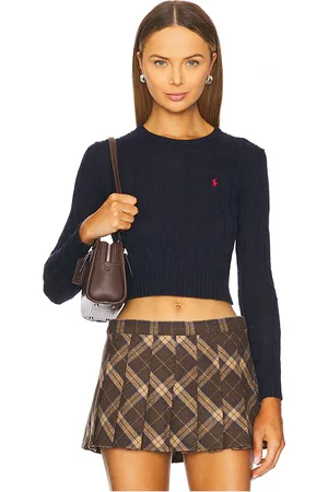 Ralph Lauren Suéter corto de algodón con punto trenzado en color azul marino talla L en - Navy. Talla L (también en