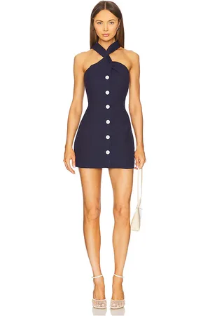 Matthew Bruch Vestido mini con botones y torcido en color azul marino talla 6 en - Navy. Talla 6 (también en 8).