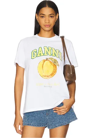 Ganni Camiseta suelta color durazno peach en color blanco talla L en - White. Talla L (también en M, S, XS).