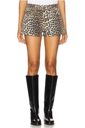 Ganni Hotpants de mezclilla con estampado en color marrón talla 25 en - Brown. Talla 25 (también en 26, 27).