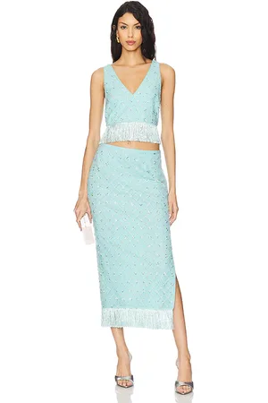 Saylor Vestido midi randall en color bebe azul talla M en - Baby Blue. Talla M (también en S, XS).