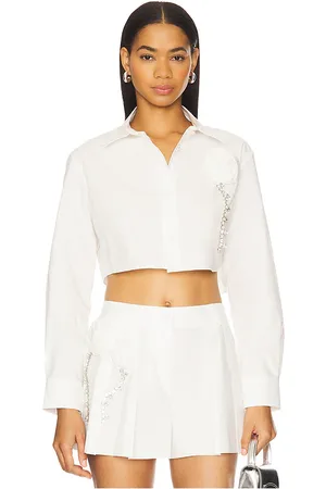 AREA Crystal rosette poplin cropped shirt en color ivory talla 0 en - Ivory. Talla 0 (también en 2, 4, 6).