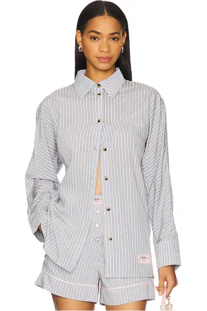Ganni Camisa de rayas teñida en hilo en color bebe azul talla 32 en - Baby Blue. Talla 32 (también en 34, 36, 38, 40).