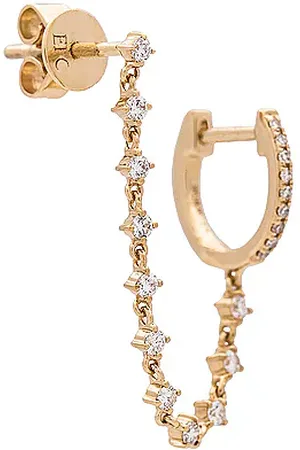 EF Collection Aretes con cadena huggie & prong diamond en color oro metálico talla all en - Metallic Gold. Talla all.