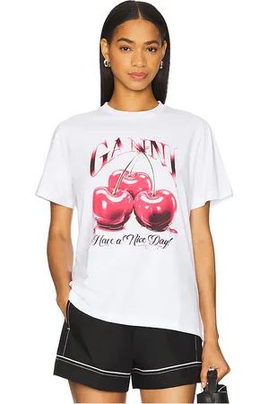 Ganni Camiseta relajada de cereza cherry en color blanco talla L en - White. Talla L (también en M, S, XS).