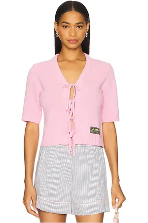 Ganni Cárdigan de manga corta de lana future en color rosado talla L en - Pink. Talla L (también en M, S, XS).