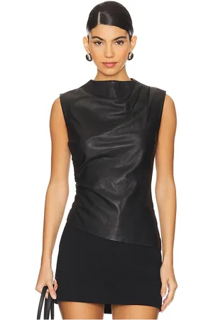 AEXAE Top de cuero fruncido en color talla S en - Black. Talla S (también en XS).