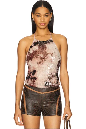 KIM SHUI Sequin halter top en color neutral,brown talla L en - Neutral,Brown. Talla L (también en M, S, XS).