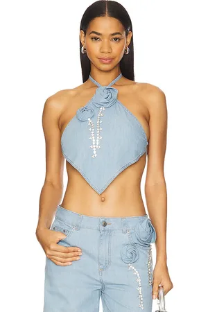 AREA Crystal rosette handkerchief top en color azul talla L en - Blue. Talla L (también en M, S, XS).