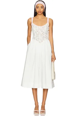 For Love & Lemons Vestido midi encaje blossom en color talla L en - White. Talla L (también en M, S, XS).