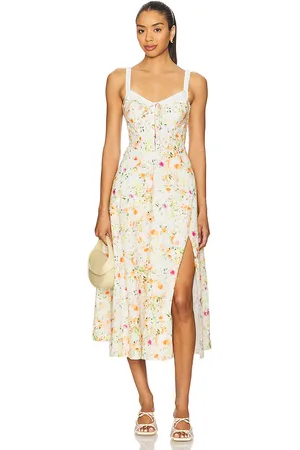 ASTR Vestido midi dress en color orange,ivory talla L en - Orange,Ivory. Talla L (también en XS).