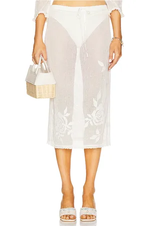For Love & Lemons Falda midi de crochet rosa en color talla L en - White. Talla L (también en M, S, XL, XS).