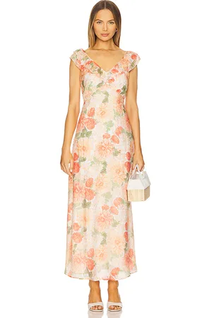 Minkpink Vestido maxi de volantes aida en color coral talla S en - Coral. Talla S (también en XS).