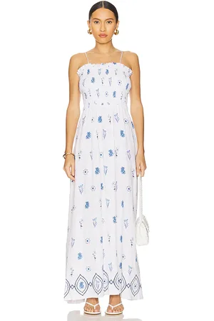 Seafolly Maxivestido shirred en color talla L en - White. Talla L (también en M, S, XL, XS).