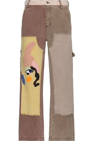 KIDSUPER STUDIOS Patchwork face double knee pants en color marrón talla L en - Brown. Talla L (también en M, S, XL).