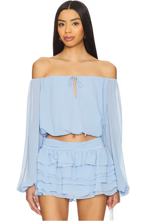 Amanda Uprichard Top manga larga top en color azul talla L en - Blue. Talla L (también en M, S, XL, XS).