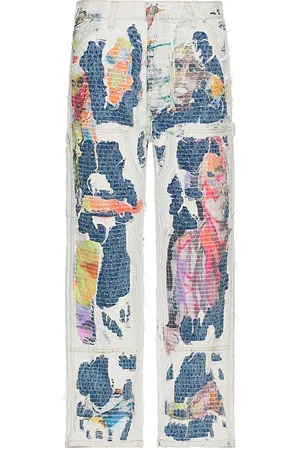 KIDSUPER STUDIOS Boro stitched double knee pants en color blanco, azul talla L en - White,Blue. Talla L (también en M, S, XL).