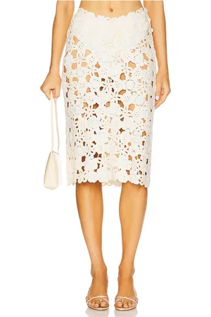 For Love & Lemons Falda midi de crochet con estampado floral en color cream,ivory talla L en - Cream,Ivory. Talla L (también
