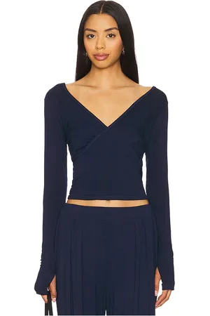 Michael Lauren Aziel long sleeve cross front top en color azul marino talla L en - Navy. Talla L (también en M, S, XL, XS).