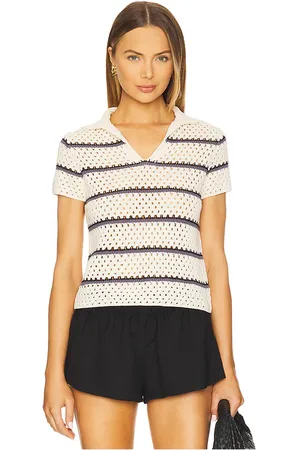 Vince Camiseta henley a rayas macrame en color crema talla L en - Cream. Talla L (también en M, S, XS).