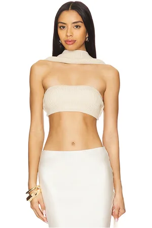 Camila Coelho Kailani knit top en color talla L en - Cream. Talla L (también en M, S, XS).