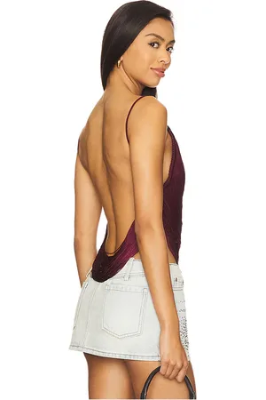 Jaded London Fringe backless top en color vino talla L en - Wine. Talla L (también en XL).