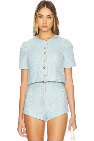 Amanda Uprichard X revolve braswell top en color bebe azul talla L en - Baby Blue. Talla L (también en M, S, XS).