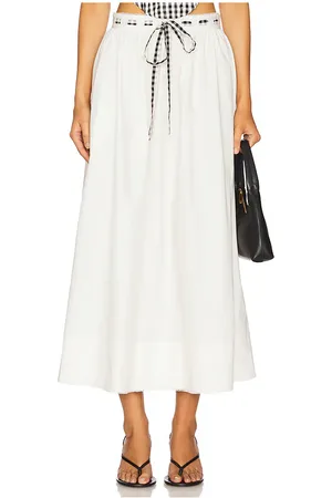 For Love & Lemons Falda midi de popelina georgia en color talla L en - Cream. Talla L (también en M, S, XL, XS).
