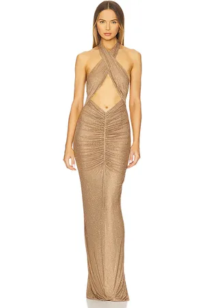 Retrofete Vestido adornado con malla oakley en color tan,metallic bronze talla M en - Tan,Metallic Bronze. Talla M (también en S, XS).