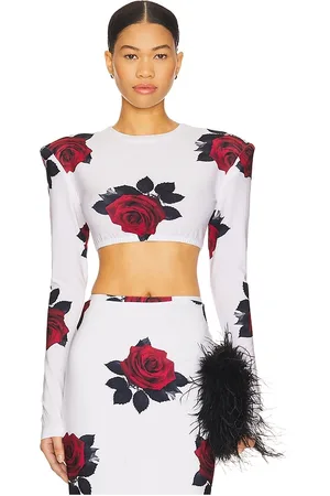 Norma Kamali Top corto con hombreras en color blanco talla L en - White. Talla L (también en M, S, XS).