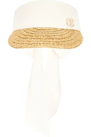 Ruslan Baginskiy Straw braid & linen visor en color crema talla all en - Cream. Talla all.