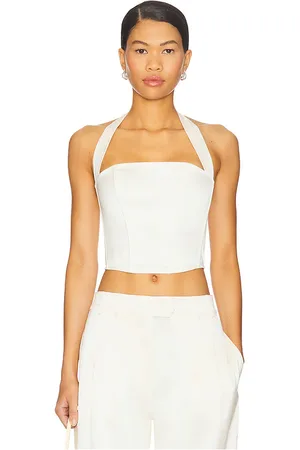 FLEUR DU MAL Top de corsé con cuello halter de satén en color crema talla 2 en - Cream. Talla 2 (también en 4, 6).