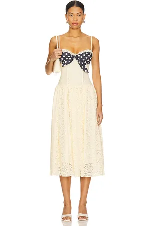 For Love & Lemons Vestido midi encaje lucy en color amarillo limon talla M en - Lemon. Talla M (también en L, S, XS).