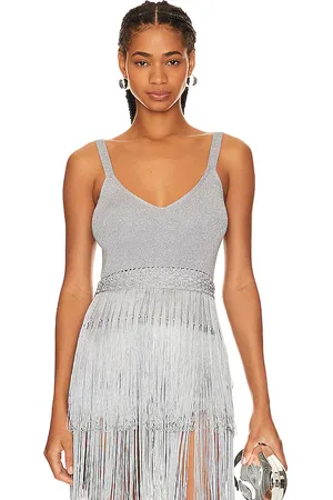 Understated Leather Satine knitted fringe top en silver thread en color plateado metálico talla L en - Metallic Silve