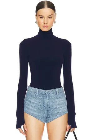 Norma Kamali Slim fit long sleeve turtleneck top en color azul marino talla XL en - Navy. Talla XL (también en XXS)