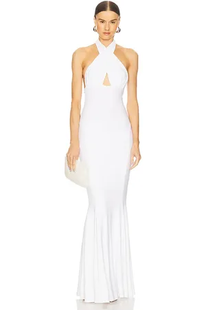 Norma Kamali Vestido de cola de pez con cuello halter en color blanco talla L en - White. Talla L (también en M, S, XL, XS).