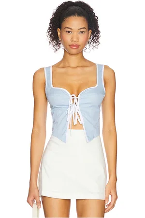 MORE TO COME Amelie tie front top en color talla L en - Baby Blue. Talla L (también en M, S, XL, XS).