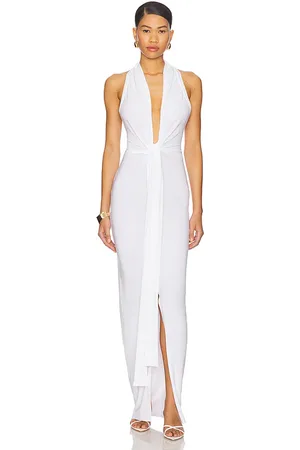 Norma Kamali Vestido halter con lazo frontal en color blanco talla L en - White. Talla L (también en M, S, XL, XS).