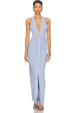 Norma Kamali Vestido halter con lazo frontal en color bebe azul talla L en - Baby Blue. Talla L (también en M, S, XL, XS).