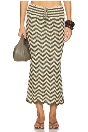 Agua Bendita Falda midi mira en color olive,beige talla L en - Olive,Beige. Talla L (también en M, S).