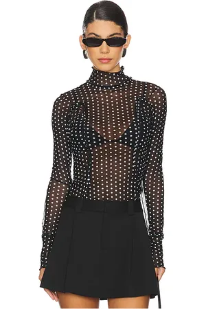 Free People Top de malla estampada charlie en color negro talla S en - Black. Talla S (también en XS).