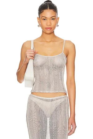 DANIELLE GUIZIO Camiseta tirantes slinky en color metálico talla M en - Metallic Silver. Talla M (también en S, XS, XXS).