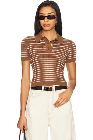 Lovers And Friends Camelia stripe short sleeve polo en color marrón talla L en - Brown. Talla L (también en M, S, XL