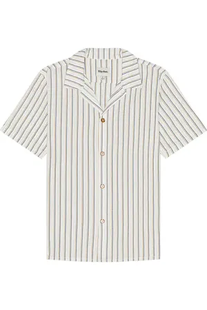 Rhythm Camisa manga corta seersucker stripe en color talla L en - White. Talla L (también en M, S, XL/1X).